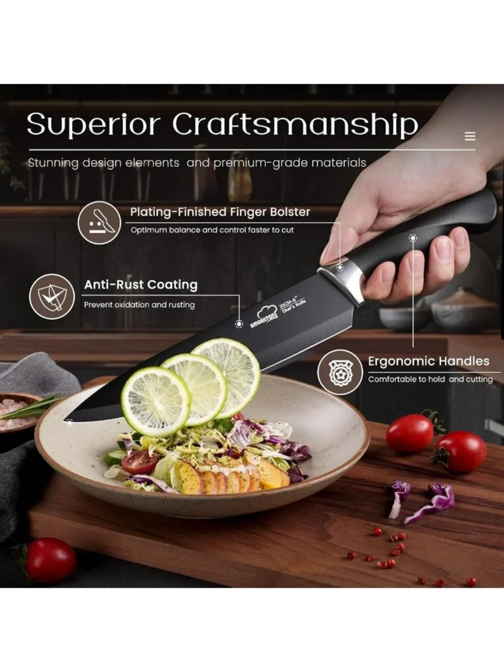 21-Piece Ultra-Sharp Kitchen Knife Set with Block & Sharpener, Ergonomic